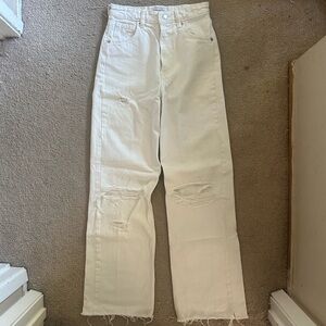 Zara white high-rise wide leg ripped jeans